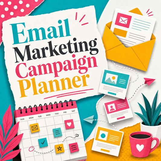 Email marketing planner for organizing campaign goals, audiences, and email sequences.