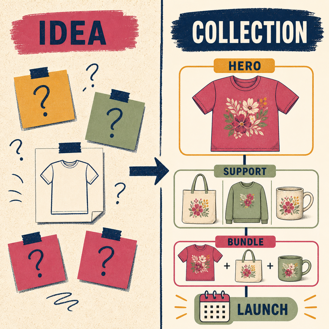 Example Etsy and POD product collection map