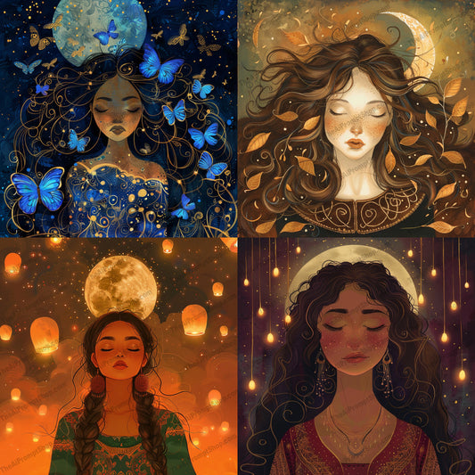 Whimsical Moonlit Portraits AI MidJourney Image Prompt, 9184 Portraits & People, midjourney, whimsical, moonlit, portrait, intricate, nightscape, butterflies, flowing hair, glowing lanterns, magical, dreamy, art, illustration, fantasy, night, nature, elegant, mystical, ethereal, celestial, feminine, Midjourney, Ai, Ai Image Prompt, Image Prompt, Prompt