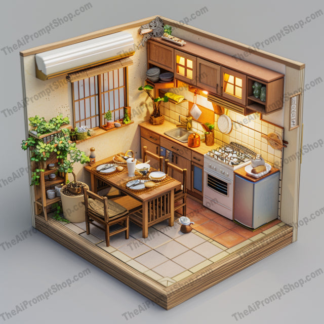 Japanese-Inspired Miniature Room AI MidJourney Image Prompt, 8069