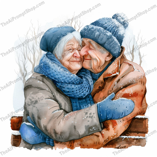 Cozy Winter Couples AI MidJourney Image Prompt, 9181 Portraits & People, midjourney, winter, cozy, couples, love, snow, warm clothes, scarves, hats, gloves, outdoor, snowflakes, illustration, romantic, holidays, togetherness, seasonal, cold weather, nature, snowy day, hand in hand, Midjourney, Ai, Ai Image Prompt, Image Prompt, Prompt