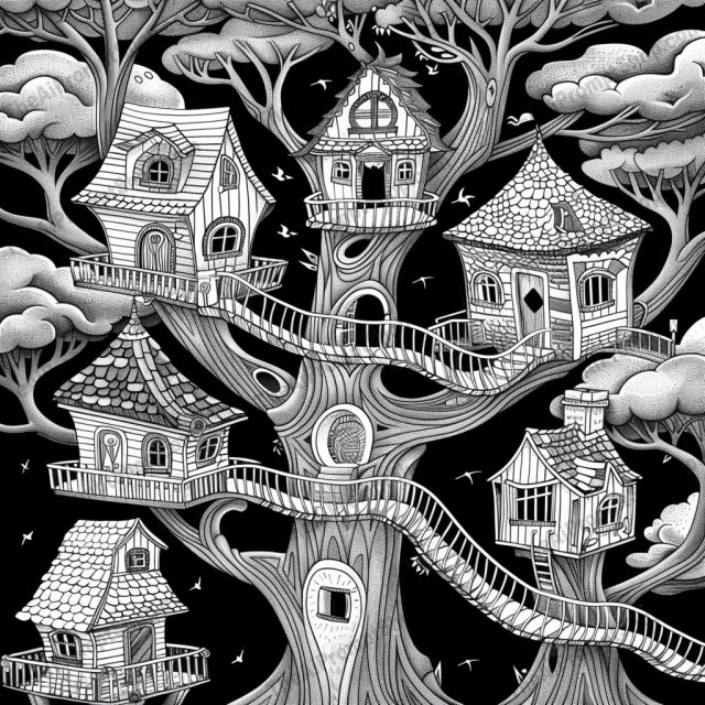 Whimsical Fairy Tale Scene AI MidJourney Image Prompt, 8968 Storybook Illustrations, midjourney, fairy tale, whimsical, castle, village, market, treehouse, fantasy, black and white, detailed illustration, imaginative, enchantment, storybook, charming, magical, quaint houses, artwork, fairy tale scene, fantasy art, illustration, intricate details, Midjourney, Ai, Ai Image Prompt, Image Prompt, Prompt