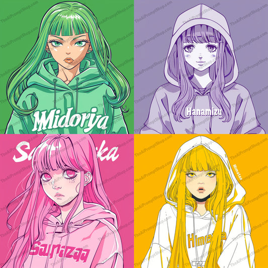 Anime Fashion Portrait AI MidJourney Image Prompt, 9259 Anime, midjourney, anime, fashion, hoodie, portrait, stylish, trendy, streetwear, colorful, youthful, contemporary, character, illustration, modern, design, art, vibrant, clothing, cool, youth, pop culture, Midjourney, Ai, Ai Image Prompt, Image Prompt, Prompt