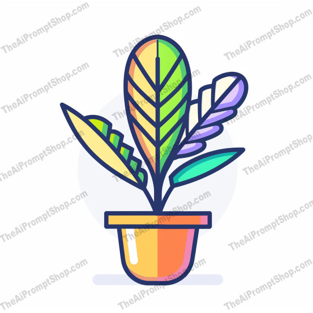 Vibrant Potted Plant Illustration AI MidJourney Image Prompt, 8174