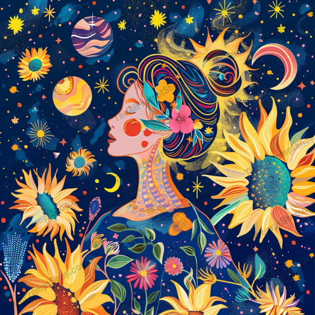 Starlit Floral Fantasy AI MidJourney Image Prompt, 8979 Florals, midjourney, starlit, floral, fantasy, enchanting, whimsical, celestial, cosmic, night, ethereal, magical, dreamy, vibrant, flowers, characters, moon, stars, planets, nature, art, illustration, Midjourney, Ai, Ai Image Prompt, Image Prompt, Prompt