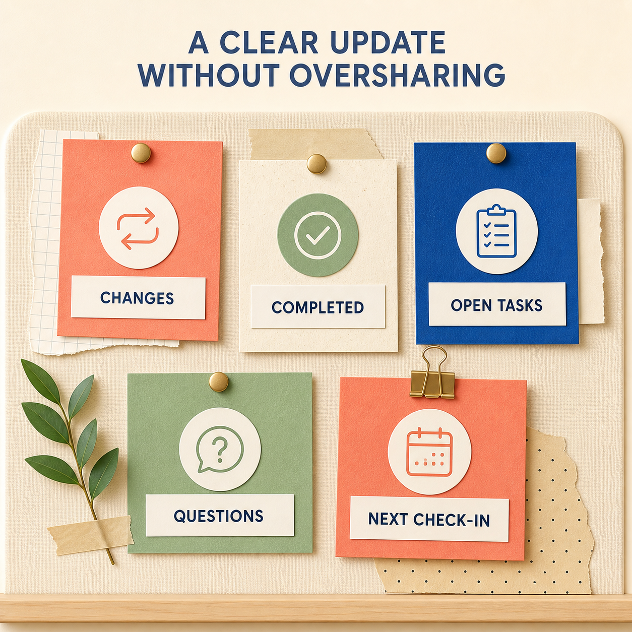 Family Care Update Generator areas for changes, completed items, open tasks, questions, and next check-in