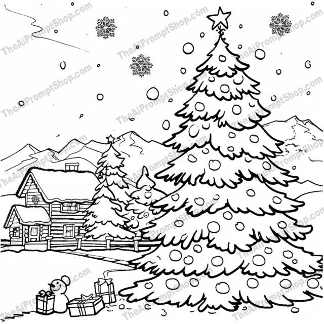 Festive Holiday Coloring Page AI MidJourney Image Prompt, 8615activity, Ai, Ai Image Prompt, celebration, Christmas, Christmas tree, coloring, coloring page, Coloring Pages, festive, fun, gifts, holiday, holiday season, Image Prompt, joyful, kids, midjourney, New Year, outline, presents, Prompt, Santa Claus, snow, whimsical, winter