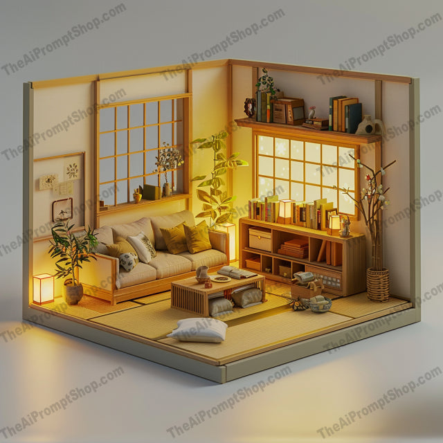 Japanese-Inspired Miniature Room AI MidJourney Image Prompt, 8069