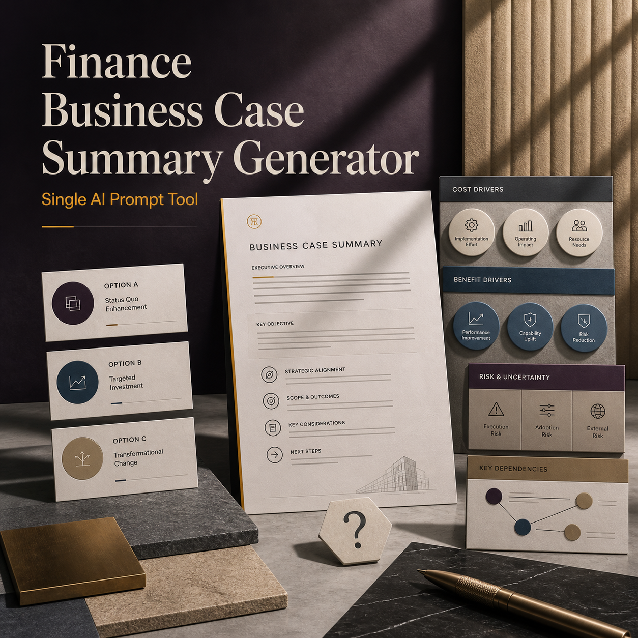 Finance Business Case Summary Generator cover with option and decision evidence