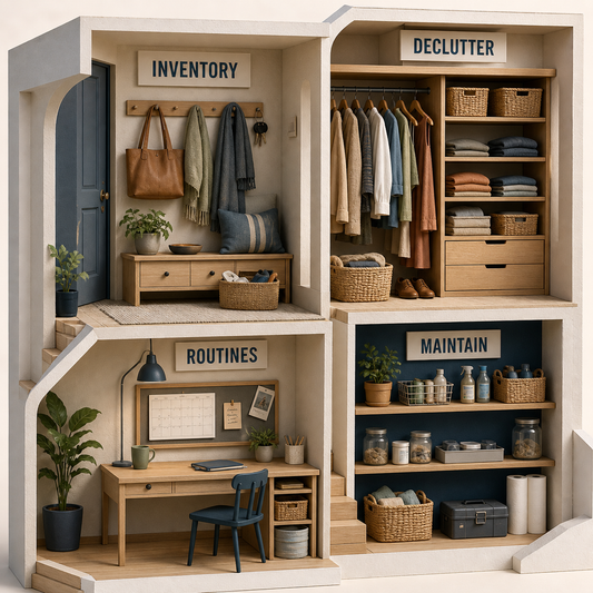 Guided Home Reset System contents covering inventory, decluttering, routines, and maintenance