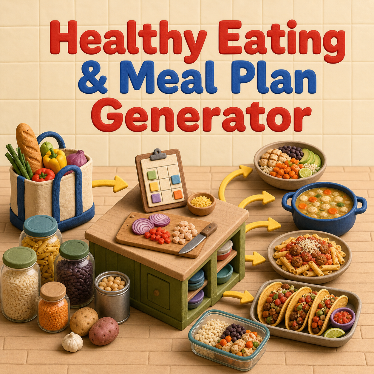 Healthy Eating & Meal Plan Generator cover illustrating practical family meal planning