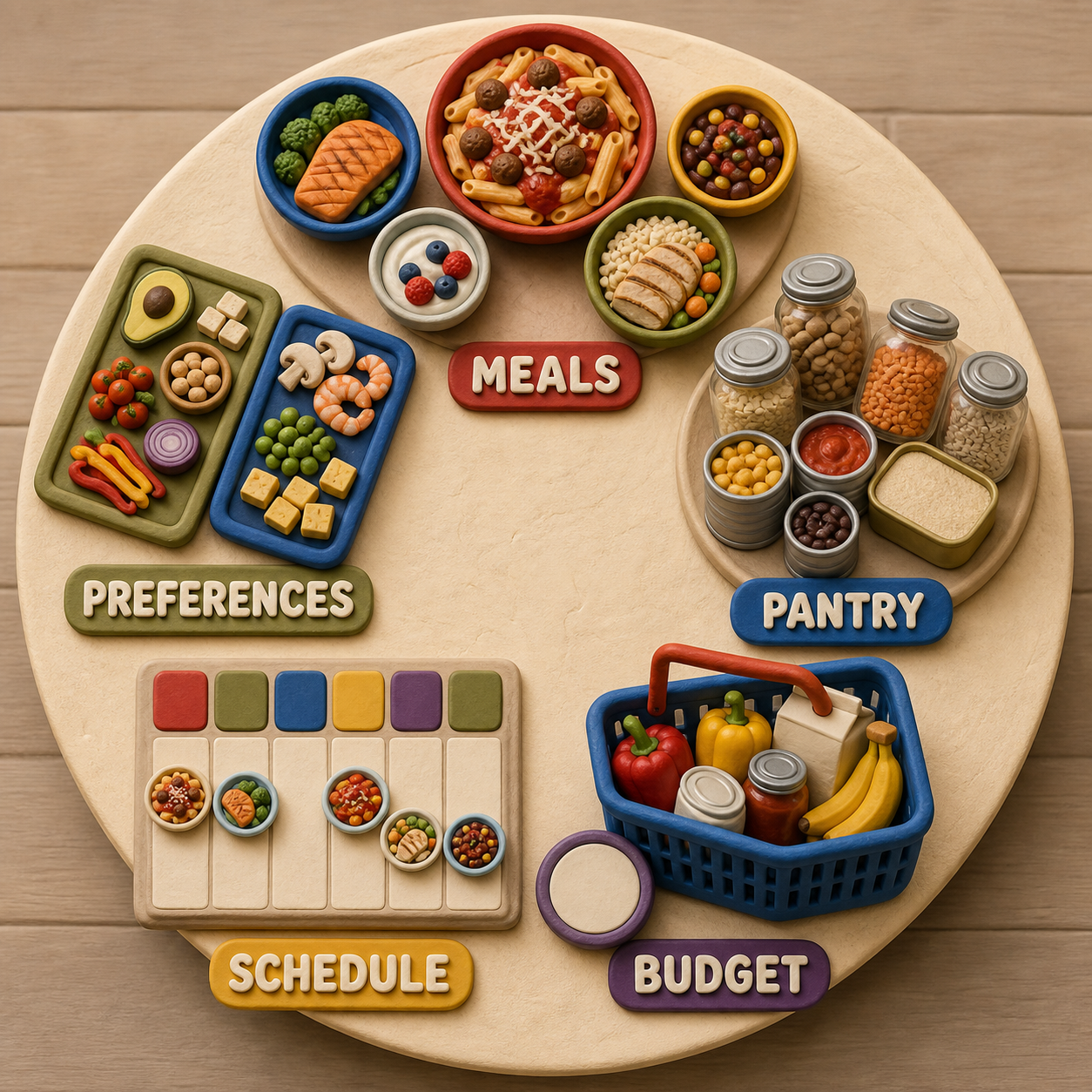 Healthy Eating & Meal Plan Generator overview of meals, preferences, pantry, schedule, and budget