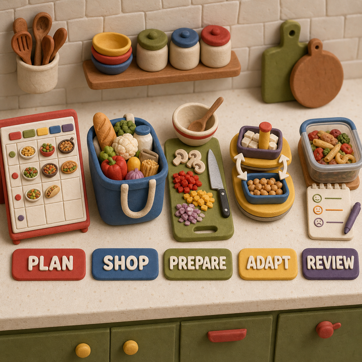 Healthy Eating & Meal Plan Generator plan, shop, prepare, adapt, and review method