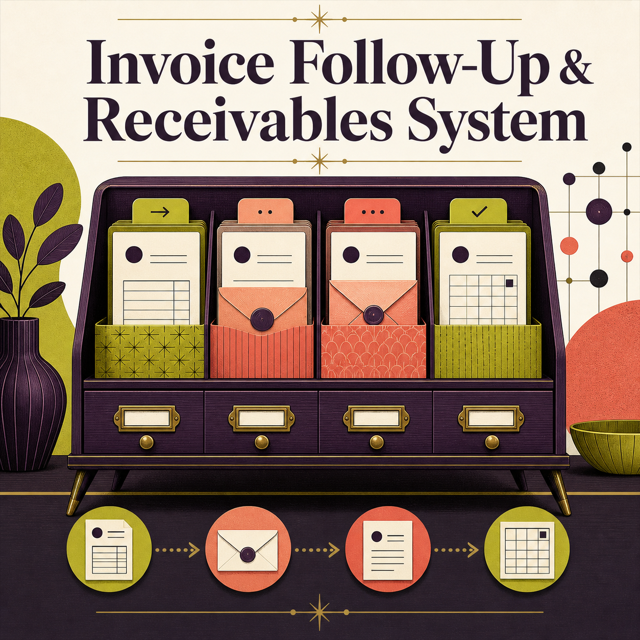 Invoice Follow-Up and Receivables System toolkit cover with an organized correspondence cabinet