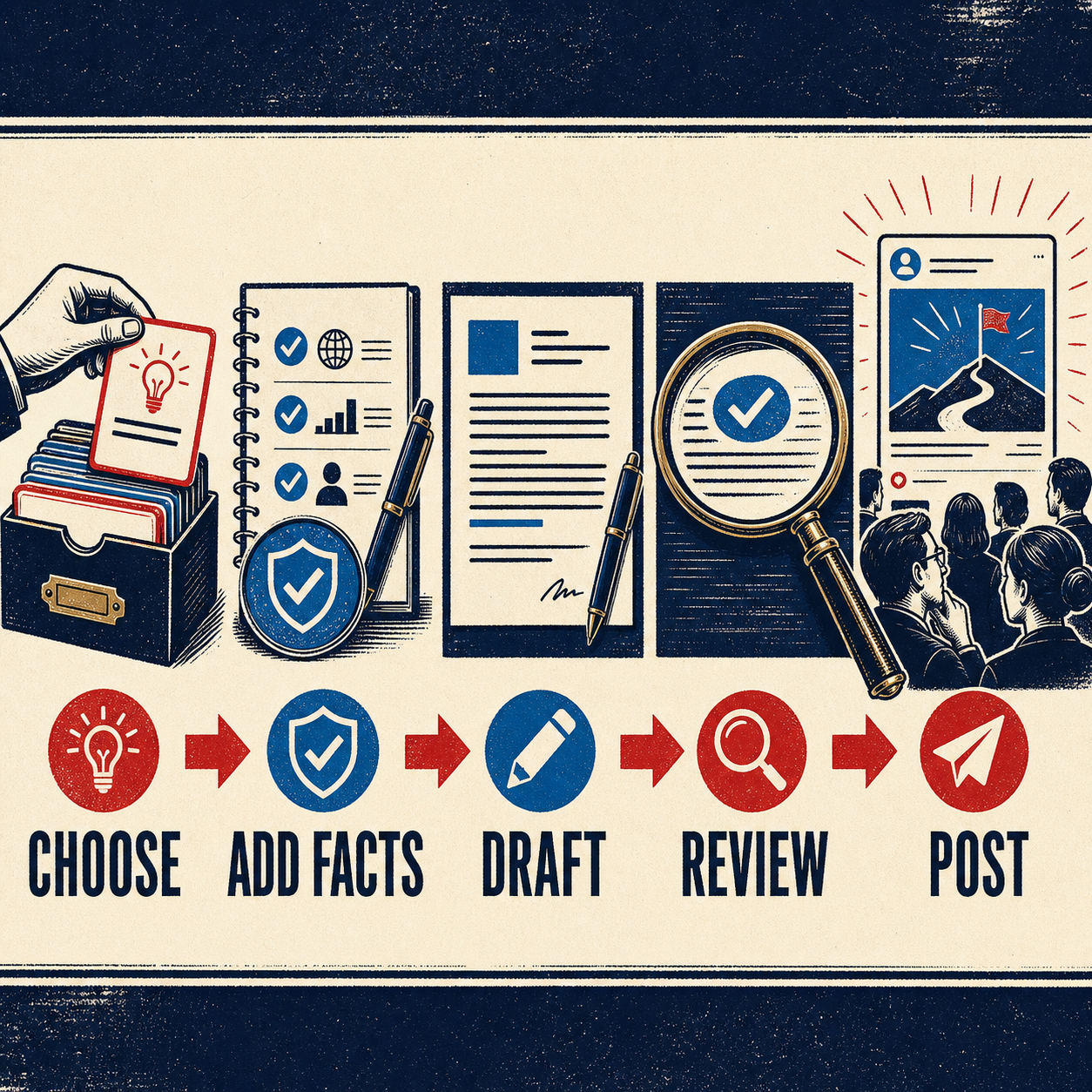 LinkedIn Thought Leadership Prompts choose, add facts, draft, review, and post method