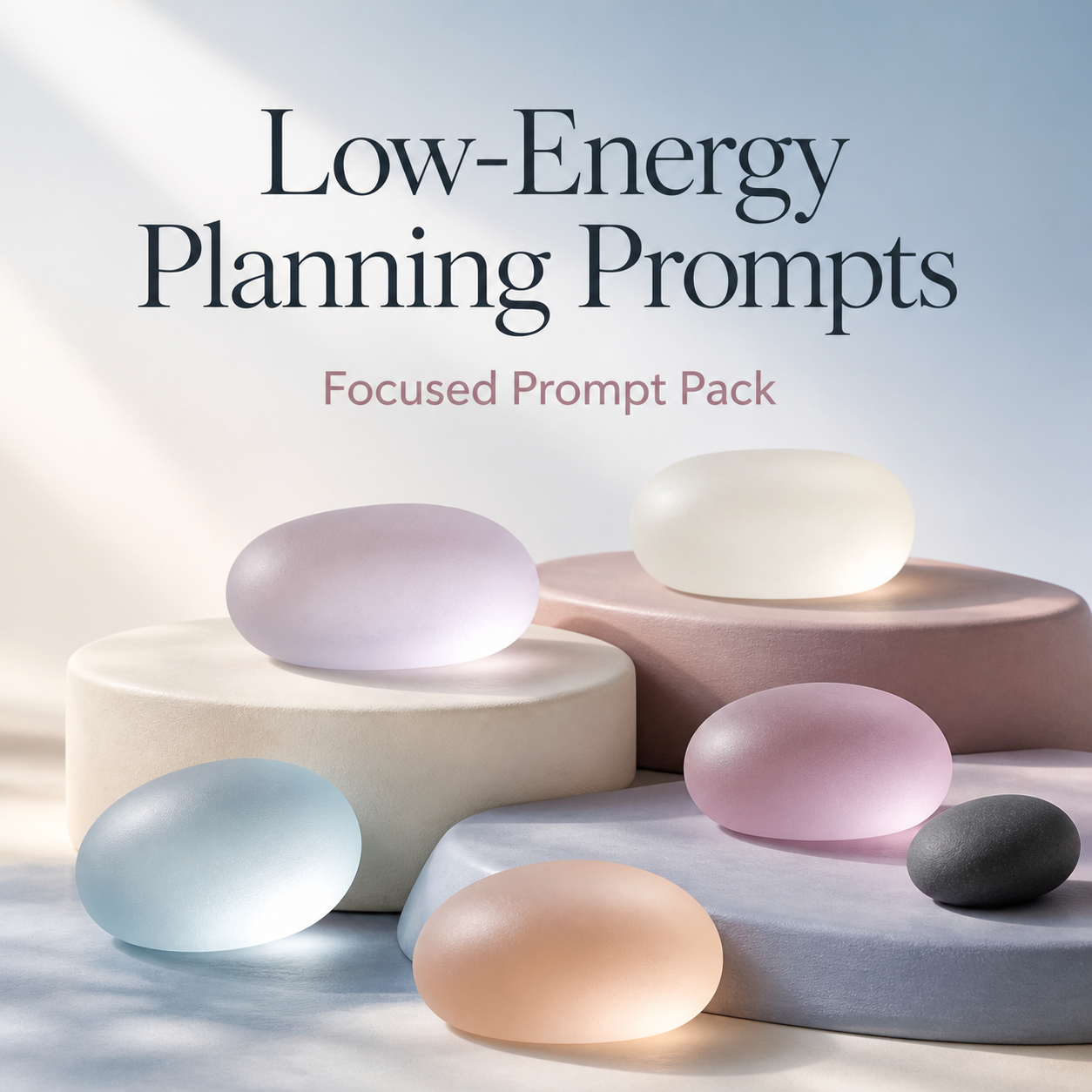 Low-Energy Planning Prompts | Focused Prompt Pack cover with calm capacity planning stones