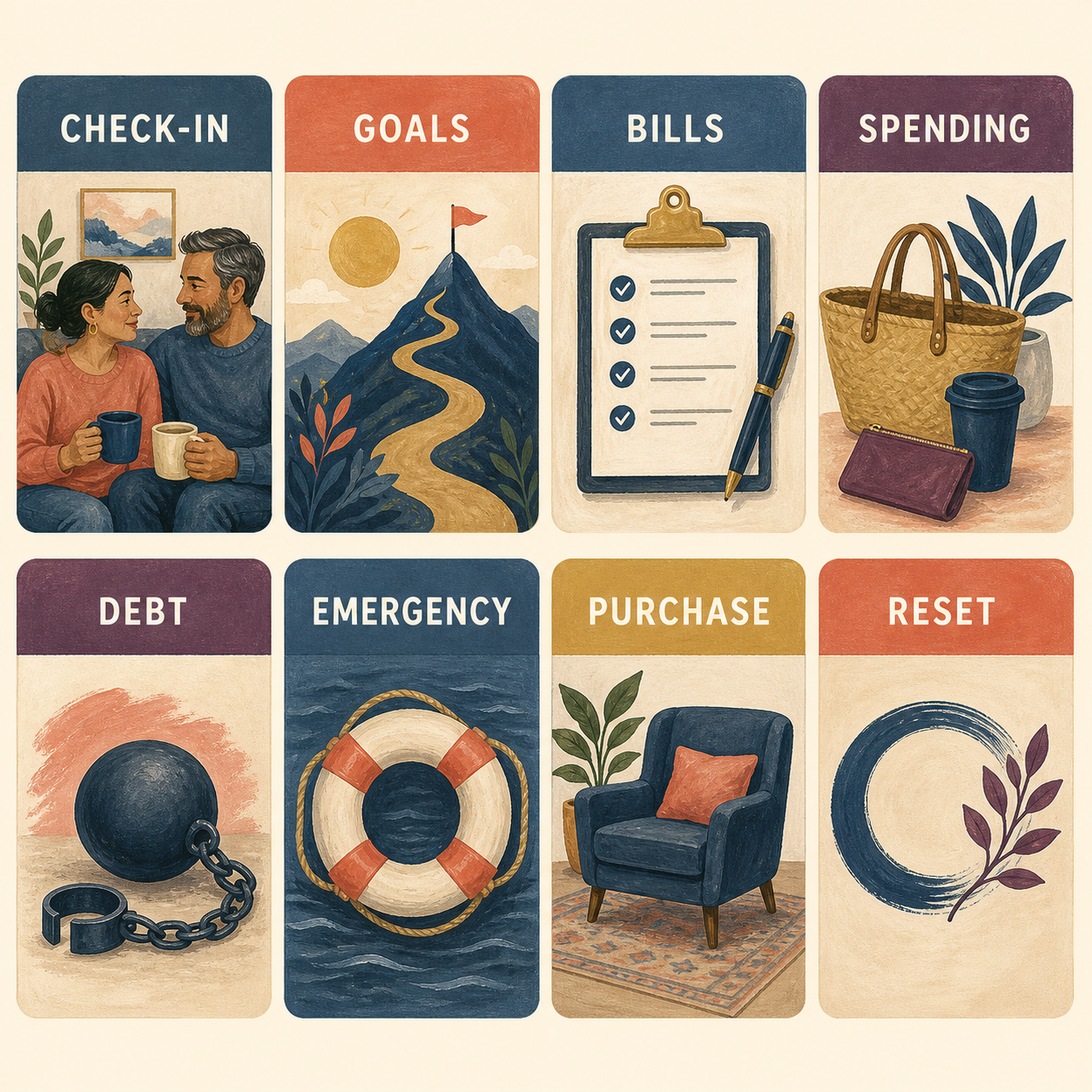 Topics covered in the Money Conversations for Couples | Focused Prompt Pack