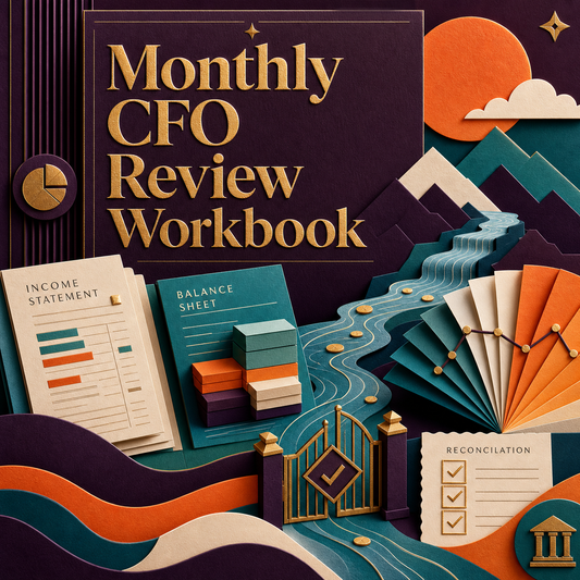 Monthly CFO Review Workbook with financial statements, cash flow, forecast, reconciliation, and controlled decisions.