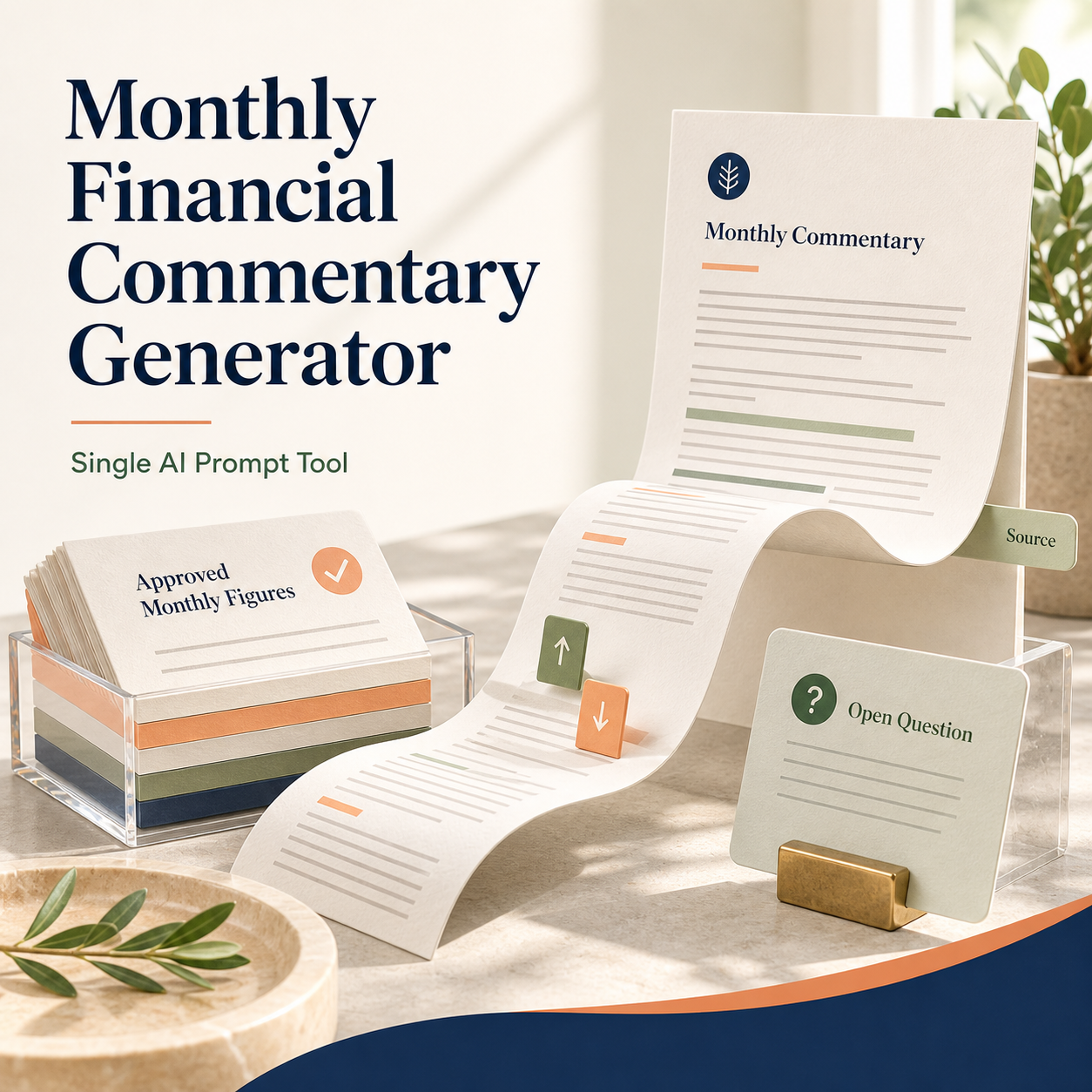 Monthly Financial Commentary Generator cover with approved figures and commentary page