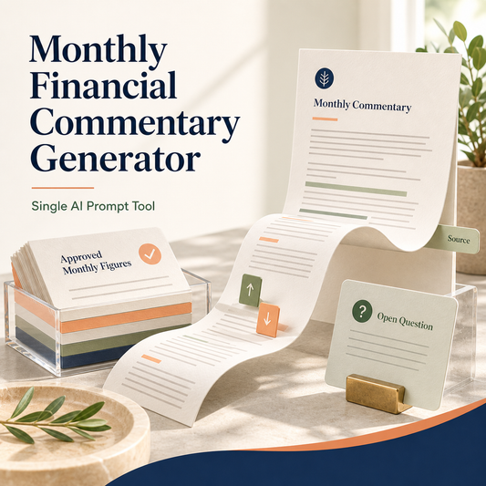 Monthly Financial Commentary Generator cover with approved figures and commentary page
