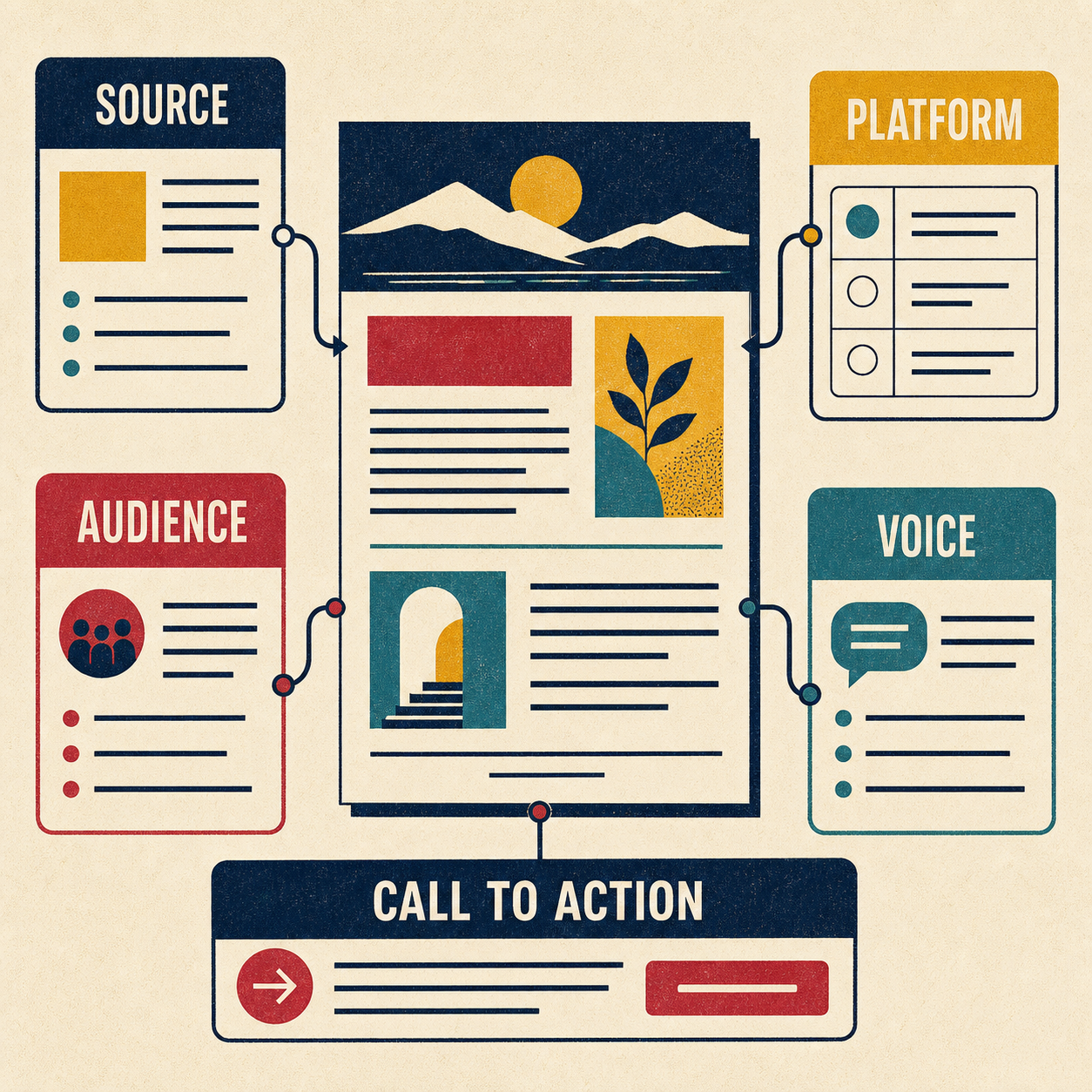 Newsletter-to-Social Post Generator inputs: source, audience, platform, voice, and call to action