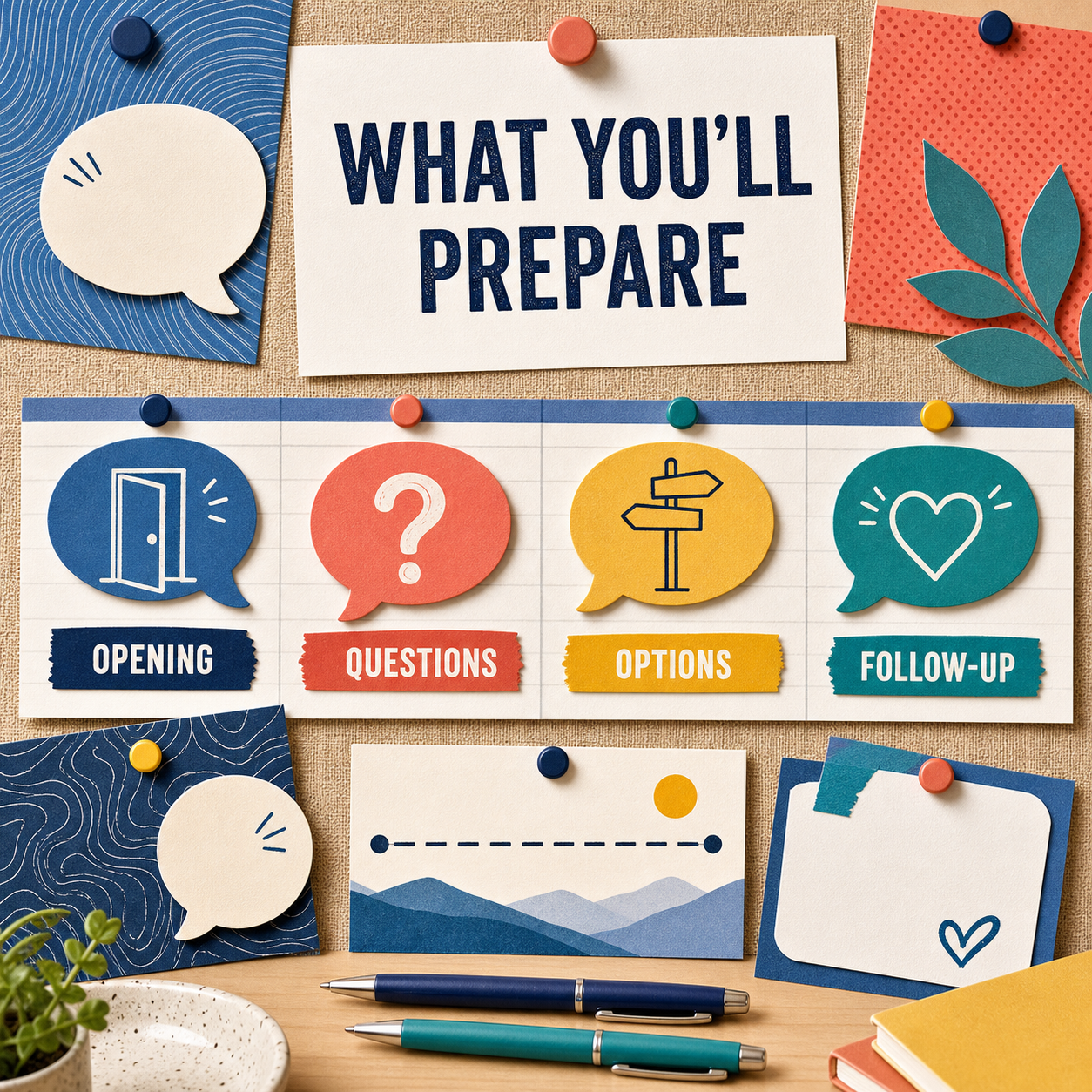 Parent-teen toolkit contents overview showing openings, questions, options, and follow-up
