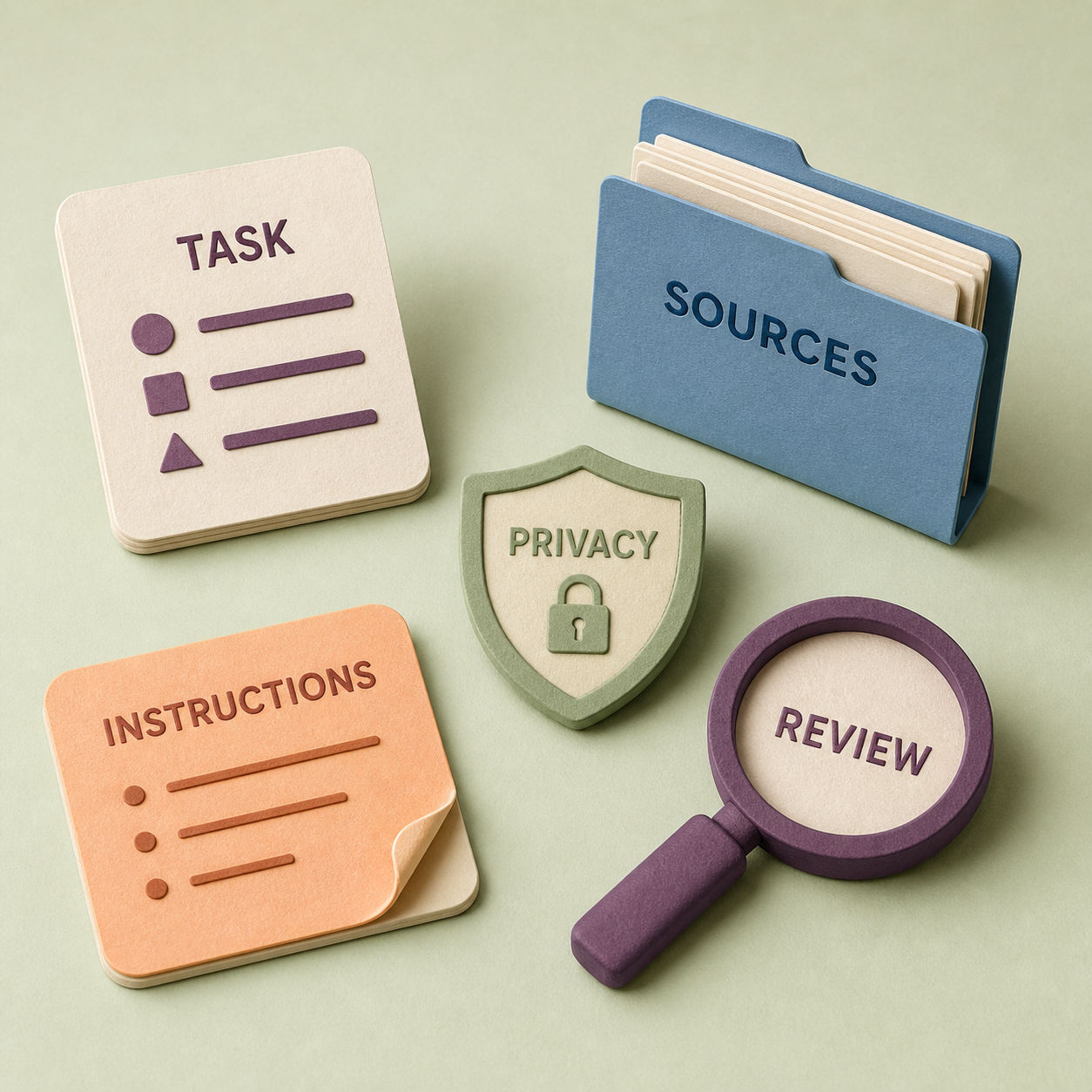 Illustrative overview of the guide's task, sources, privacy, instructions, and review topics.