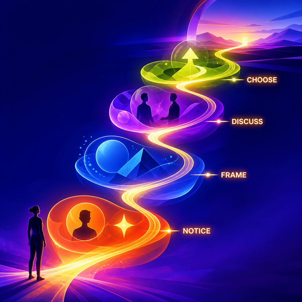 Promotion and Internal Career Move Toolkit supporting image showing a preparation sequence from noticing strengths to choosing a direction.