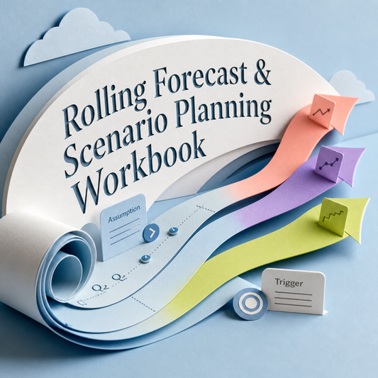 Rolling Forecast and Scenario Planning Workbook for updating drivers, assumptions, scenarios, triggers, and decisions.