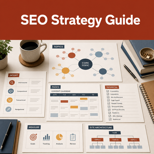 SEO strategy guide for organizing search intent, topic clusters, content pages, technical checks, and measurement.