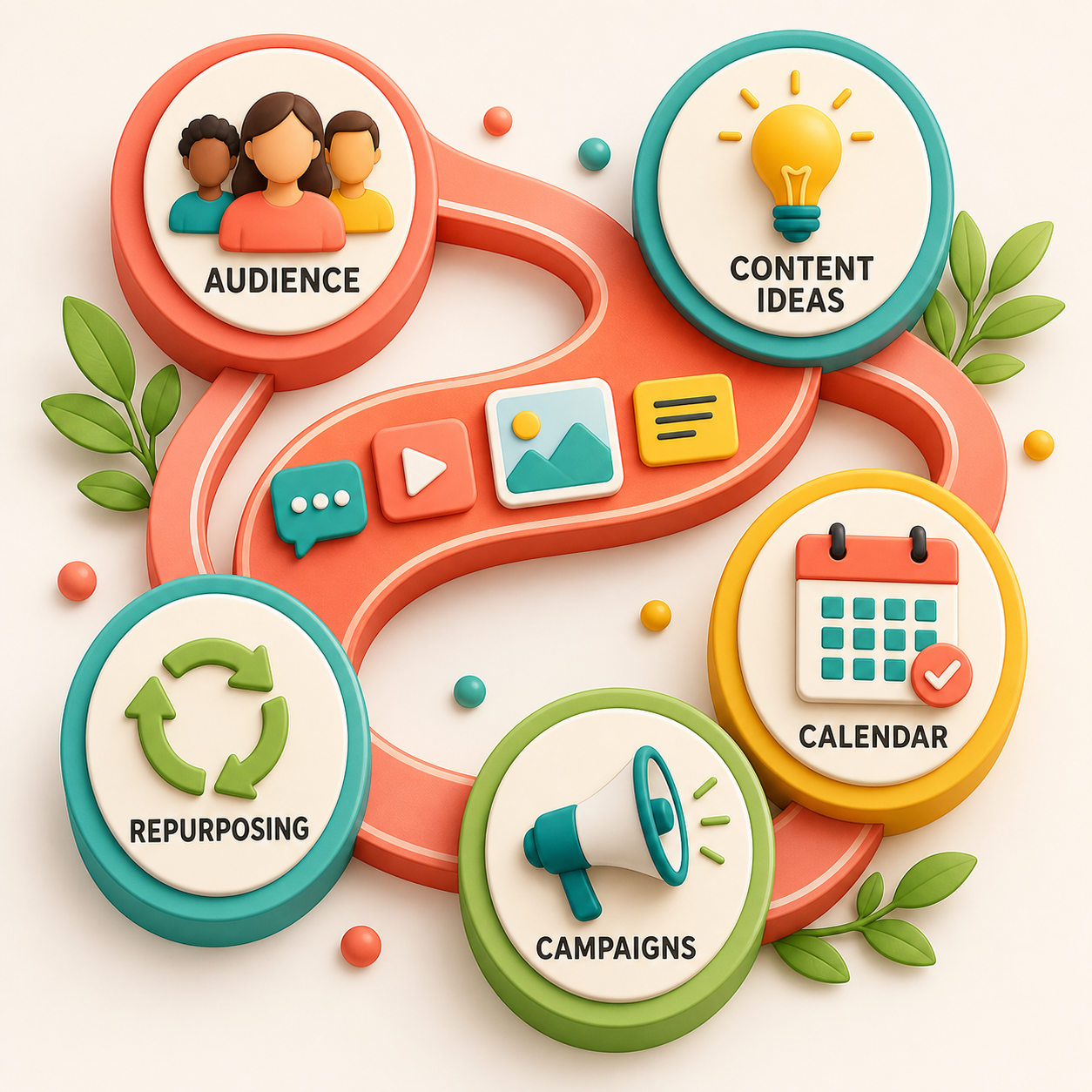 Small Business Content Planning contents covering audience, content ideas, calendar, campaigns, and repurposing.