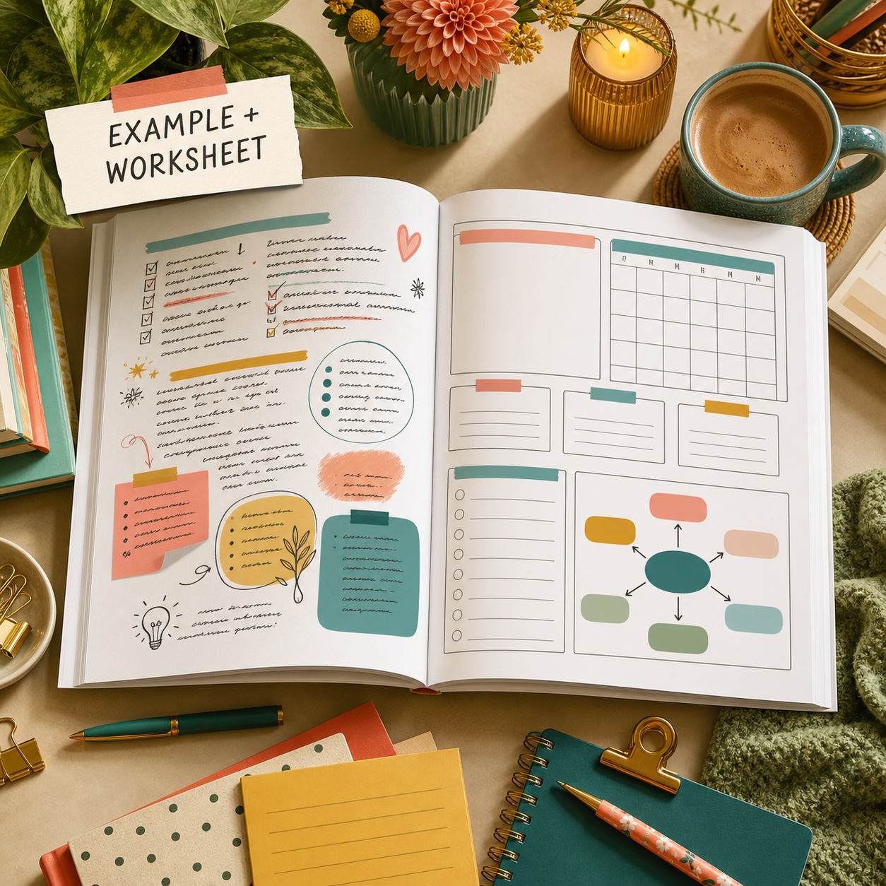 Filled example and blank worksheet preview for the Small Business Content Planning Workbook