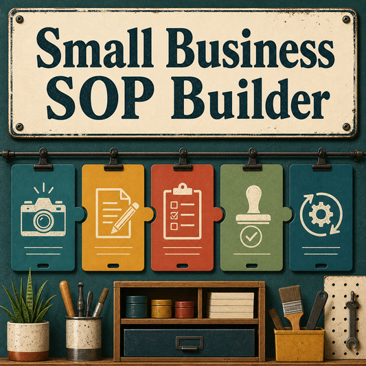 Small Business SOP Builder toolkit cover with an illustrated process board