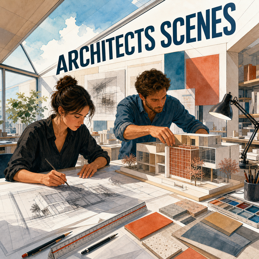Architects Scenes guide cover showing architects reviewing plans and a building model