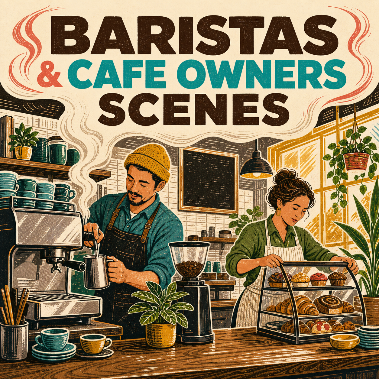 Baristas and Cafe Owners Scenes guide cover showing behind-the-counter cafe work