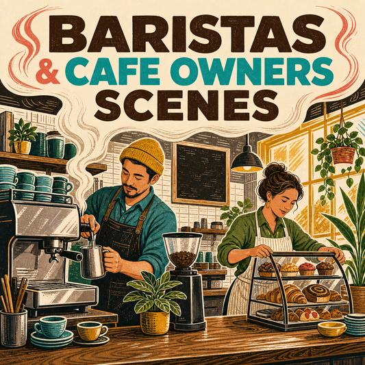 Baristas and Cafe Owners Scenes guide cover showing behind-the-counter cafe work