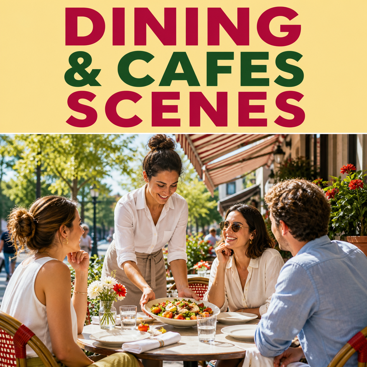 Dining and Cafes Scenes guide cover showing guests being served at a sidewalk cafe