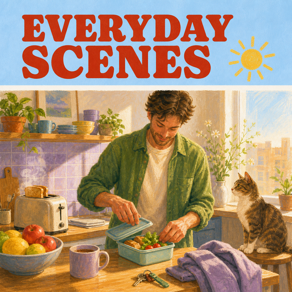 Everyday Scenes guide cover showing a normal morning lunch-packing routine