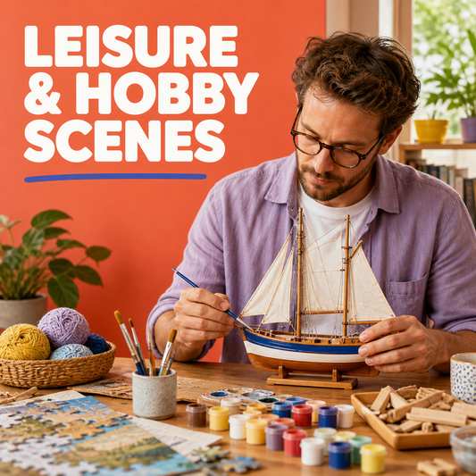 Leisure and Hobby Scenes guide cover showing an adult painting a model sailboat