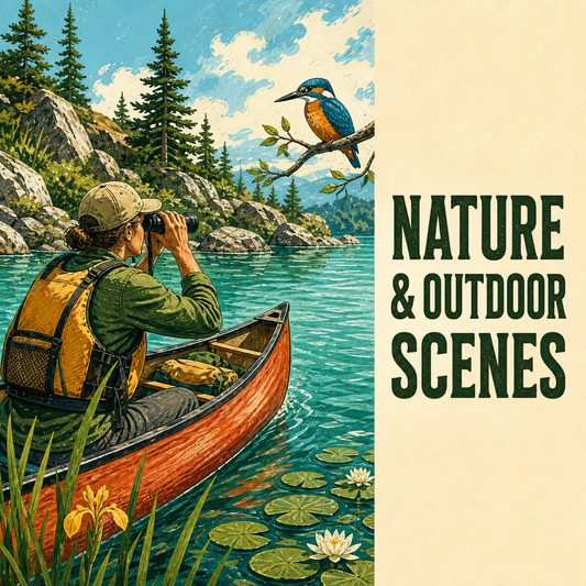 Nature and Outdoor Scenes guide cover showing wildlife observation from a canoe
