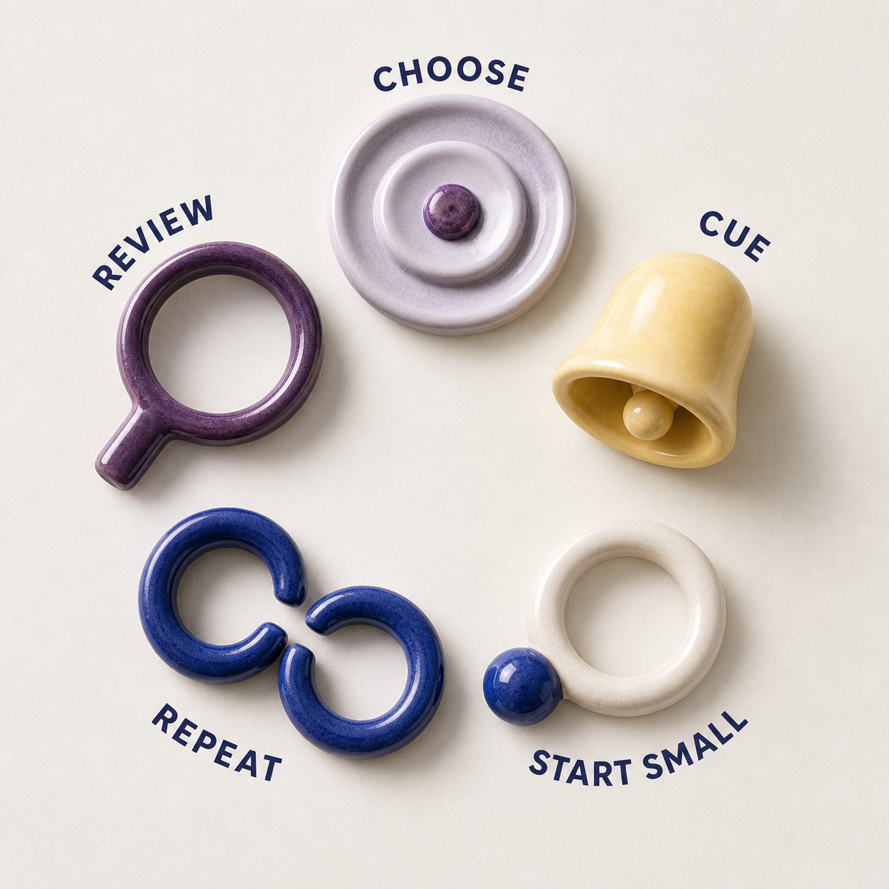 Wellness Habit Generator choose, cue, start small, repeat, and review method