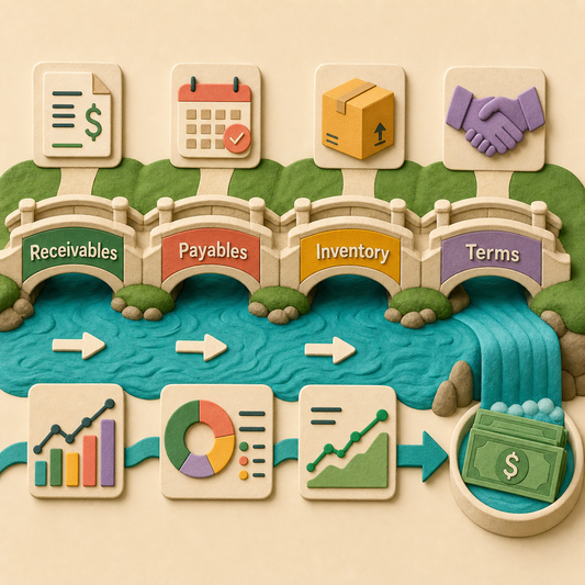 Receivables, payables, inventory and terms bridges over a cash-flow river.