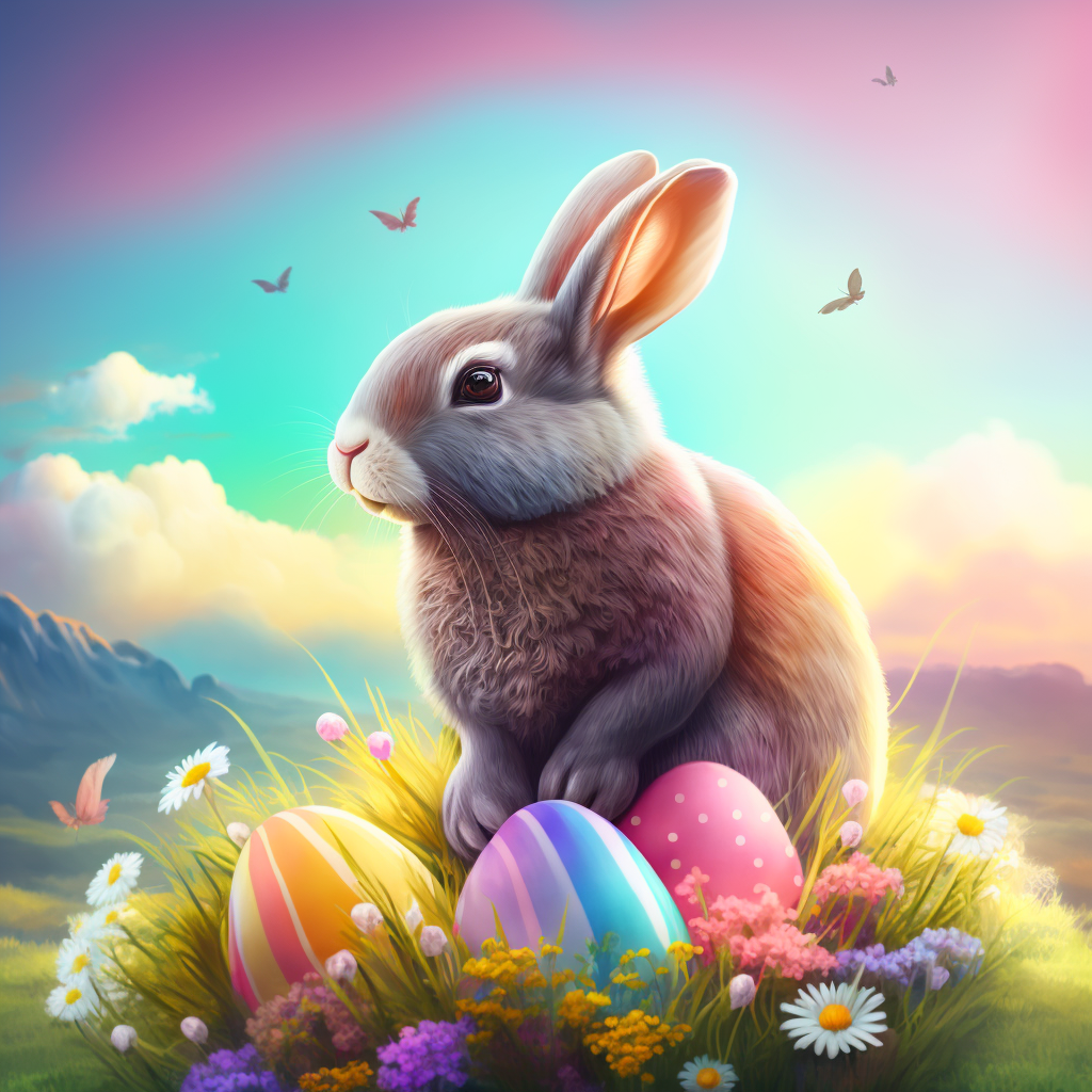 AI Midjourney Prompt for Easter - Easter Bunny in Meadow - The AI Prompt Shop