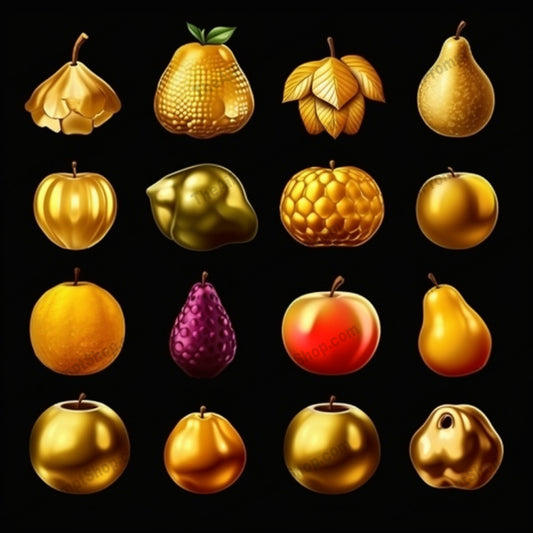 AI Midjourney Prompt for Colorful Golden Fruits Icons