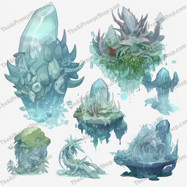 AI Midjourney Prompt for Aquamarine Frozen Monster Shapes