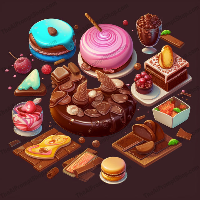 AI Midjourney Prompt for Chocolate Desserts in 2D Game Style