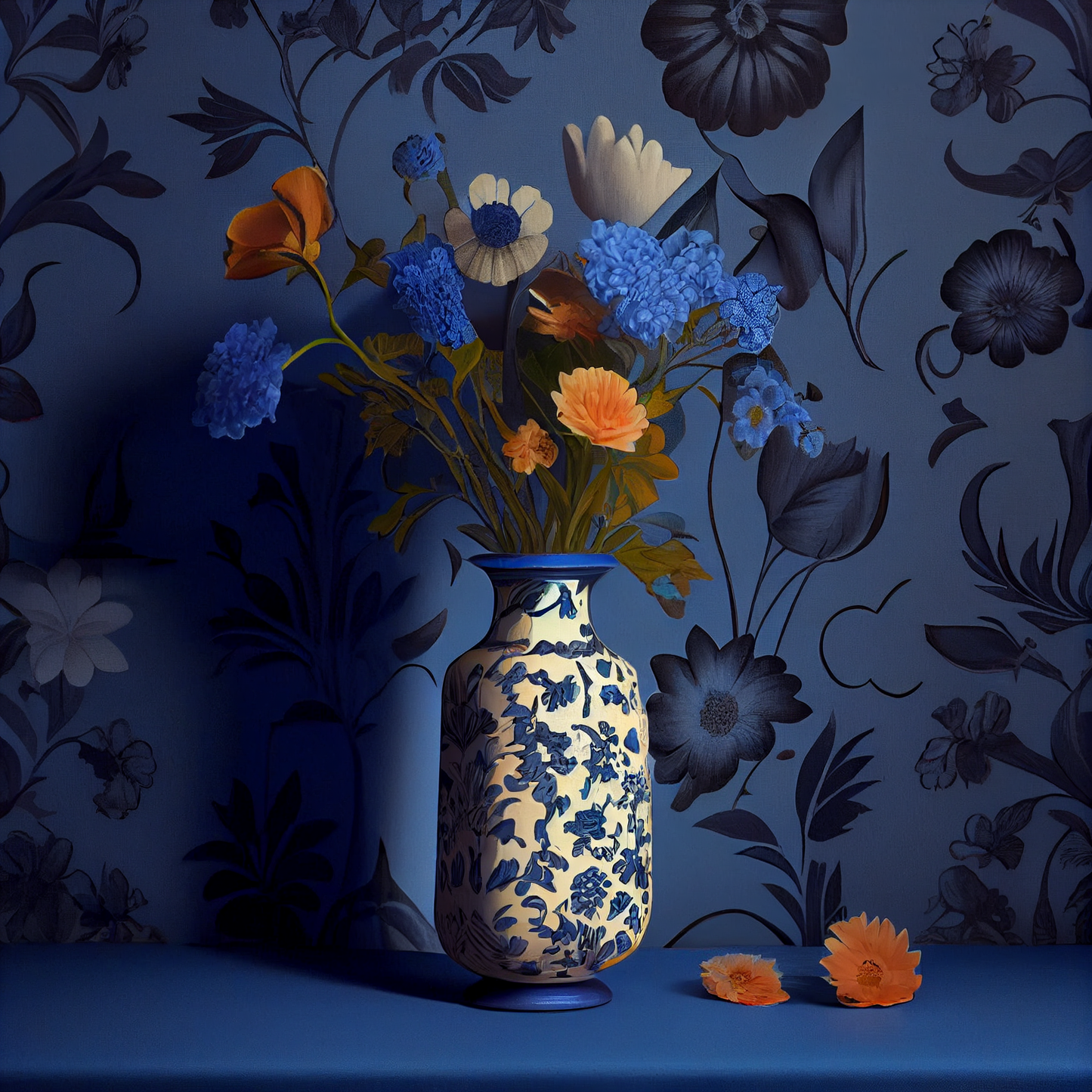 AI Midjourney Prompt for Mockup  - Blue Floral Still Life