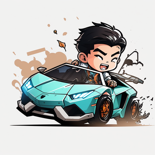 AI Midjourney Prompt for Illustration - Clean Design of a Kid in a Lamborghini