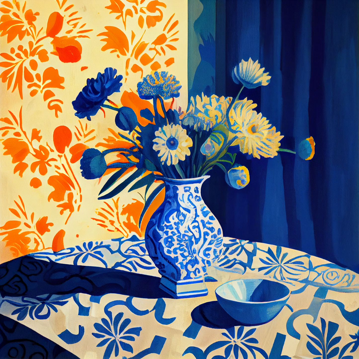 AI Midjourney Prompt for Mockup  - Blue Floral Still Life