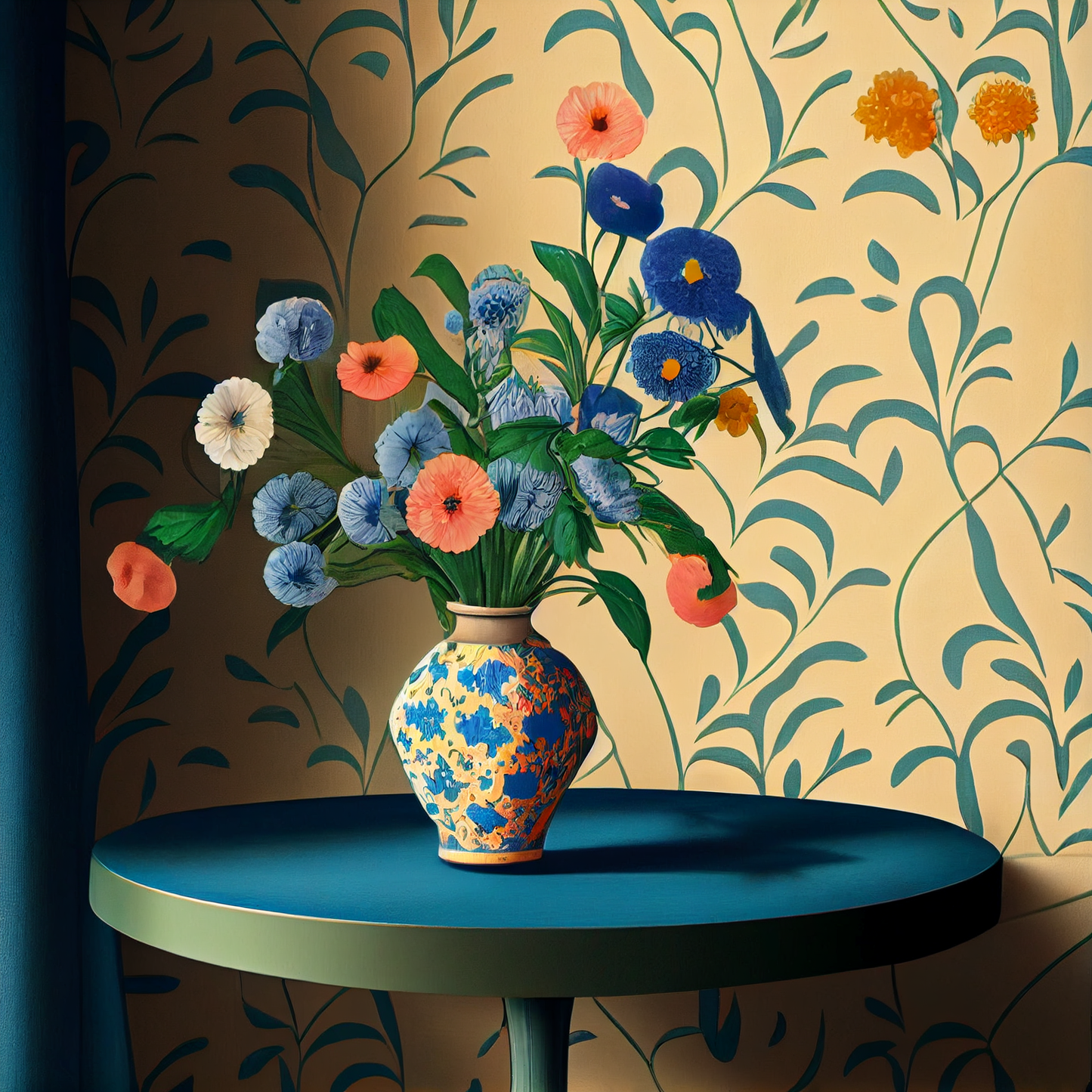 AI Midjourney Prompt for Mockup  - Blue Floral Still Life